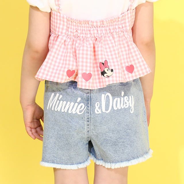 【ベビードール】ミニー デイジー ランダムキャラクターショートパンツ 0295K / ベビーサイズ キッズ ボトムス 短パン ショートパンツ デニム ジーンズ 裾フリンジ ウエスト総ゴム