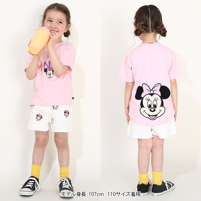 【ベビードール】ミニー デイジー ランダムキャラクターショートパンツ 0295K / ベビーサイズ キッズ ボトムス 短パン ショートパンツ デニム ジーンズ 裾フリンジ ウエスト総ゴム