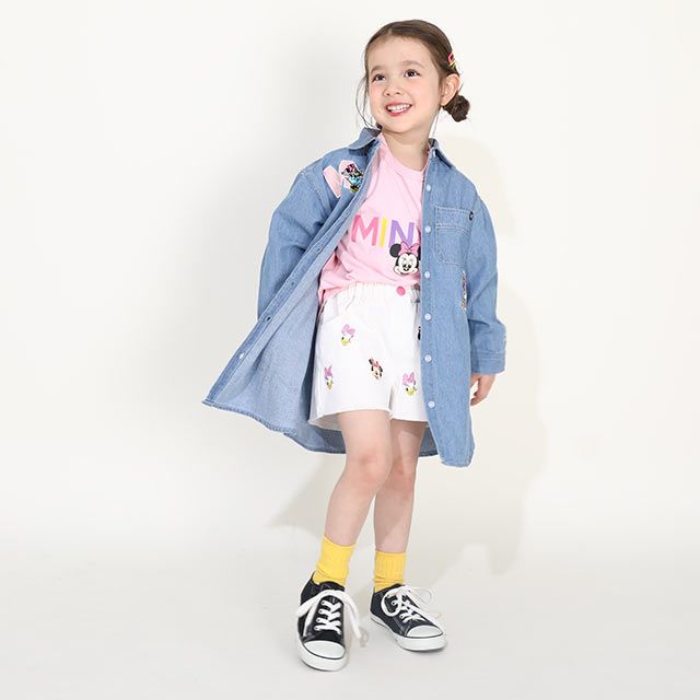 【ベビードール】ミニー デイジー ランダムキャラクターショートパンツ 0295K / ベビーサイズ キッズ ボトムス 短パン ショートパンツ デニム ジーンズ 裾フリンジ ウエスト総ゴム