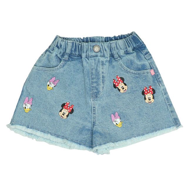 【ベビードール】ミニー デイジー ランダムキャラクターショートパンツ 0295K / ベビーサイズ キッズ ボトムス 短パン ショートパンツ デニム ジーンズ 裾フリンジ ウエスト総ゴム