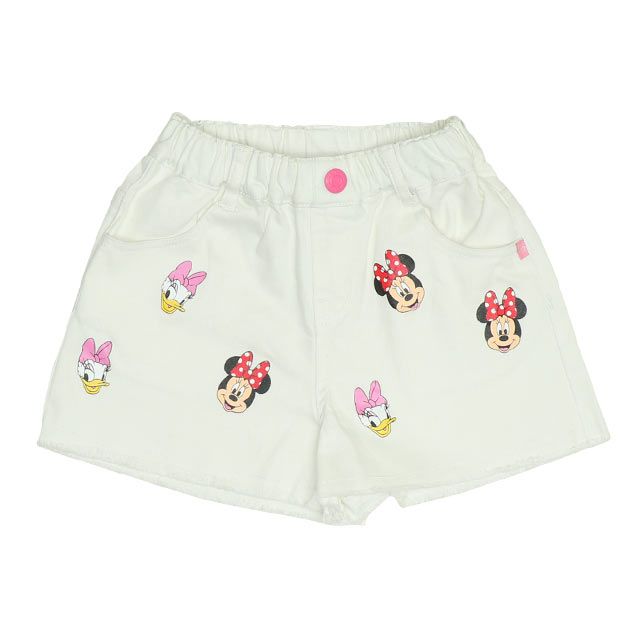 【ベビードール】ミニー デイジー ランダムキャラクターショートパンツ 0295K / ベビーサイズ キッズ ボトムス 短パン ショートパンツ デニム ジーンズ 裾フリンジ ウエスト総ゴム