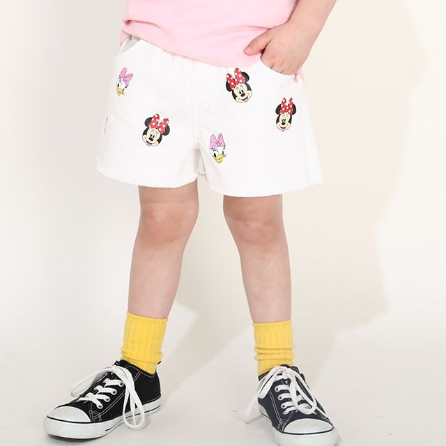 【ベビードール】ミニー デイジー ランダムキャラクターショートパンツ 0295K / ベビーサイズ キッズ ボトムス 短パン ショートパンツ デニム ジーンズ 裾フリンジ ウエスト総ゴム