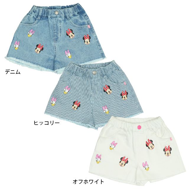 【ベビードール】ミニー デイジー ランダムキャラクターショートパンツ 0295K / ベビーサイズ キッズ ボトムス 短パン ショートパンツ デニム ジーンズ 裾フリンジ ウエスト総ゴム