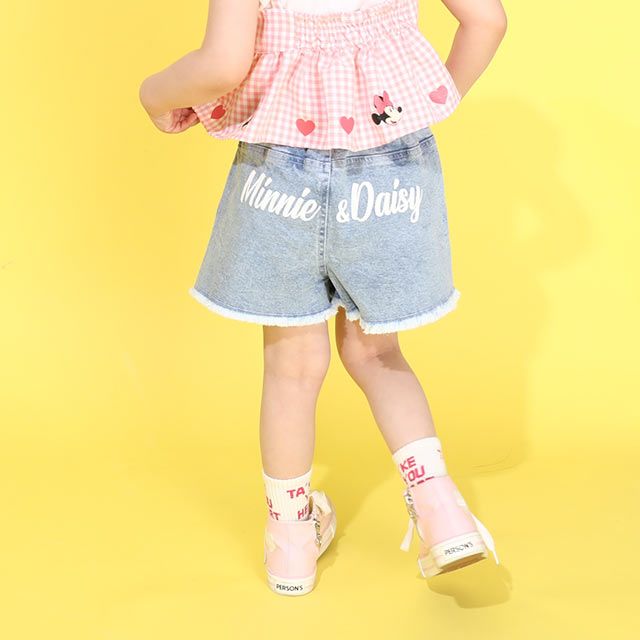 【ベビードール】ミニー デイジー ランダムキャラクターショートパンツ 0295K / ベビーサイズ キッズ ボトムス 短パン ショートパンツ デニム ジーンズ 裾フリンジ ウエスト総ゴム