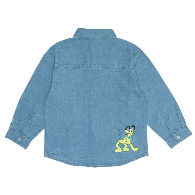 【ベビードール】ミッキー 親子お揃い ワッペンデニムシャツ 0296K / ドナルド プルート ベビーサイズ キッズ リンクコーデ ペアルック 親子コーデ 長袖 トップス 羽織り