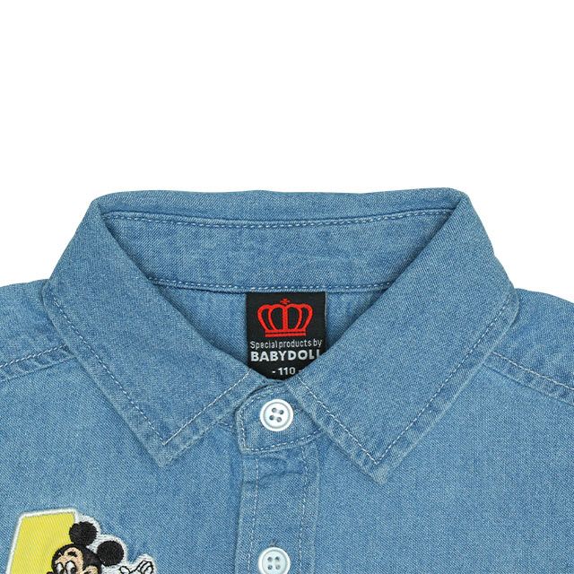【ベビードール】ミッキー 親子お揃い ワッペンデニムシャツ 0296K / ドナルド プルート ベビーサイズ キッズ リンクコーデ ペアルック 親子コーデ 長袖 トップス 羽織り