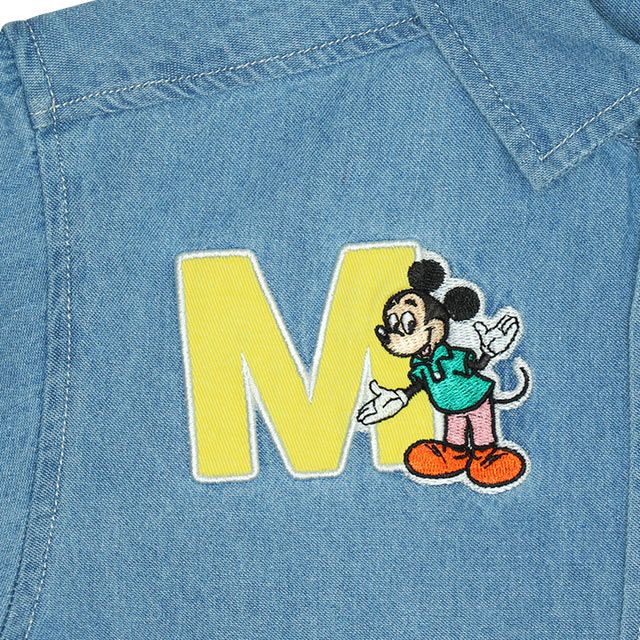 【ベビードール】ミッキー 親子お揃い ワッペンデニムシャツ 0296K / ドナルド プルート ベビーサイズ キッズ リンクコーデ ペアルック 親子コーデ 長袖 トップス 羽織り