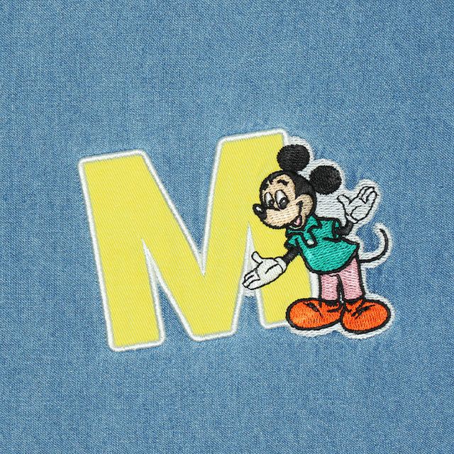 【ベビードール】ミッキー 親子お揃い ワッペンデニムシャツ 0296A / 大人 ユニセックス 男女兼用 リンクコーデ ペアルック 親子コーデ 長袖 トップス 羽織り