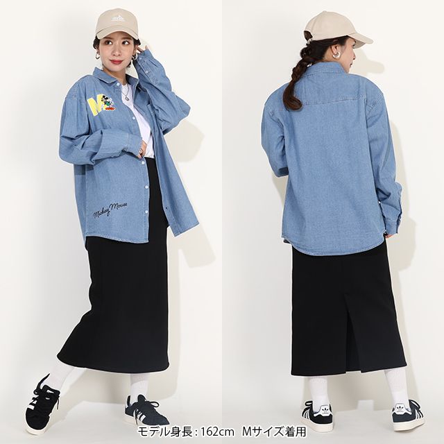 【ベビードール】ミッキー 親子お揃い ワッペンデニムシャツ 0296A / 大人 ユニセックス 男女兼用 リンクコーデ ペアルック 親子コーデ 長袖 トップス 羽織り