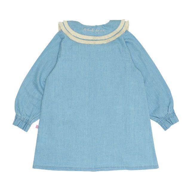 【ベビードール】ミニー フリンジ襟付きデニムワンピース 0297K / ベビーサイズ キッズ リンクコーデ ペアルック 長袖 トップス ミニ丈 オールインワン