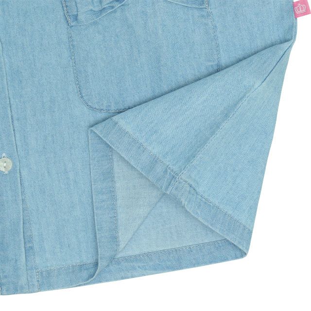 【ベビードール】ミニー フリンジ襟付きデニムワンピース 0297K / ベビーサイズ キッズ リンクコーデ ペアルック 長袖 トップス ミニ丈 オールインワン