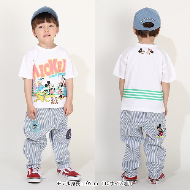 【ベビードール】ミッキー＆フレンズ キャラクター集合Tシャツ 0299K / ベビーサイズ キッズ トップス 半袖 クルーネック カットソー ワイドシルエット ドロップショルダー 天竺素材