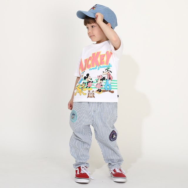 【ベビードール】ミッキー＆フレンズ キャラクター集合Tシャツ 0299K / ベビーサイズ キッズ トップス 半袖 クルーネック カットソー ワイドシルエット ドロップショルダー 天竺素材