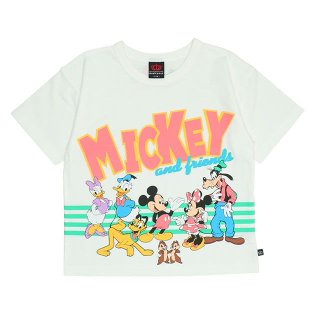 【ベビードール】ミッキー＆フレンズ キャラクター集合Tシャツ 0299K / ベビーサイズ キッズ トップス 半袖 クルーネック カットソー ワイドシルエット ドロップショルダー 天竺素材