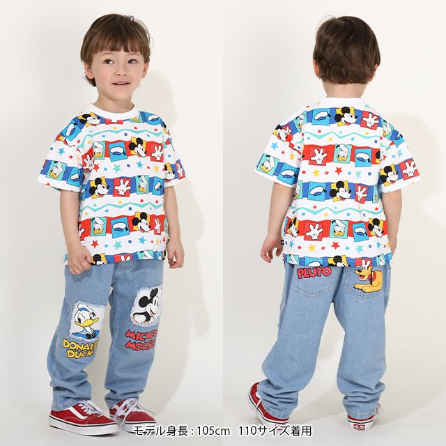 【ベビードール】ミッキー ドナルド キャラクター総柄Tシャツ 0301K / ベビーサイズ キッズ トップス 半袖 クルーネック カットソー ゆったりめシルエット 天竺素材