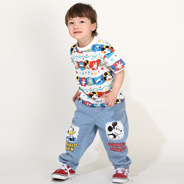 【ベビードール】ミッキー ドナルド キャラクター総柄Tシャツ 0301K / ベビーサイズ キッズ トップス 半袖 クルーネック カットソー ゆったりめシルエット 天竺素材