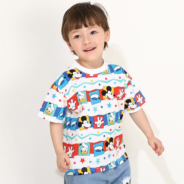【ベビードール】ミッキー ドナルド キャラクター総柄Tシャツ 0301K / ベビーサイズ キッズ トップス 半袖 クルーネック カットソー ゆったりめシルエット 天竺素材
