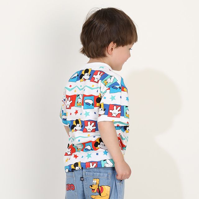 【ベビードール】ミッキー ドナルド キャラクター総柄Tシャツ 0301K / ベビーサイズ キッズ トップス 半袖 クルーネック カットソー ゆったりめシルエット 天竺素材
