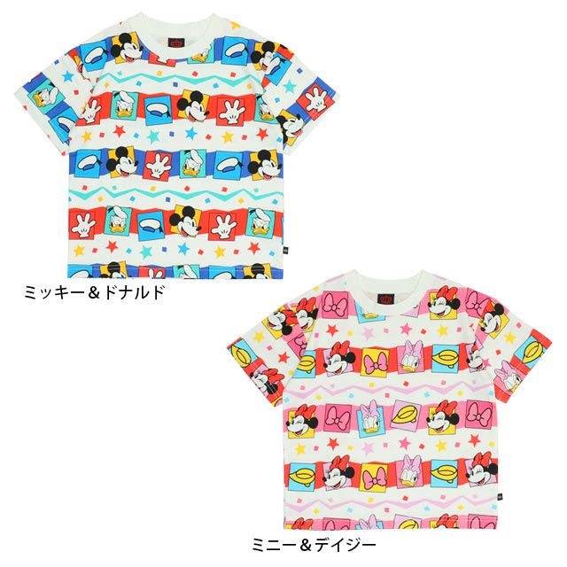 【ベビードール】ミニー デイジー キャラクター総柄Tシャツ 0301K / ベビーサイズ キッズ トップス 半袖 クルーネック カットソー ゆったりめシルエット 天竺素材