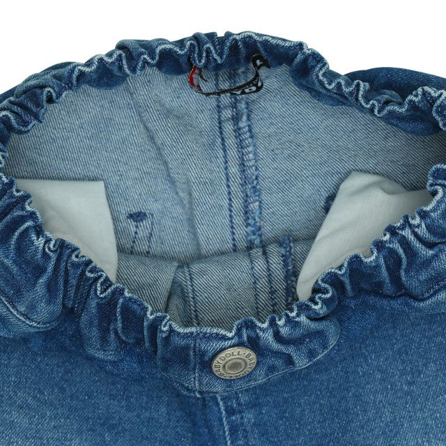 【ベビードール】ミッキー ドナルド ワッペンロングパンツ 0302K / ベビーサイズ キッズ リンクコーデ ペアルック ボトムス 長ズボン デニム ヒッコリーストライプ テーパードシルエット ウエスト総ゴム