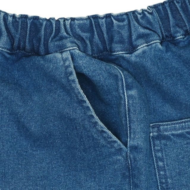 【ベビードール】ミッキー ドナルド ワッペンロングパンツ 0302K / ベビーサイズ キッズ リンクコーデ ペアルック ボトムス 長ズボン デニム ヒッコリーストライプ テーパードシルエット ウエスト総ゴム