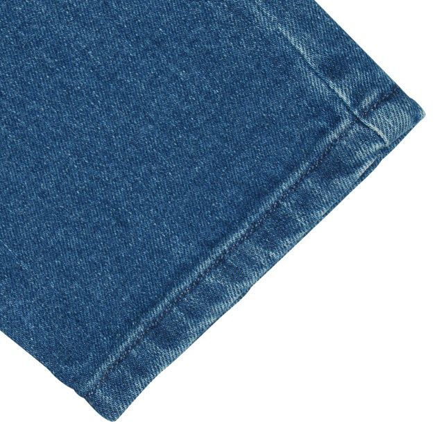 【ベビードール】ミッキー ドナルド ワッペンロングパンツ 0302K / ベビーサイズ キッズ リンクコーデ ペアルック ボトムス 長ズボン デニム ヒッコリーストライプ テーパードシルエット ウエスト総ゴム