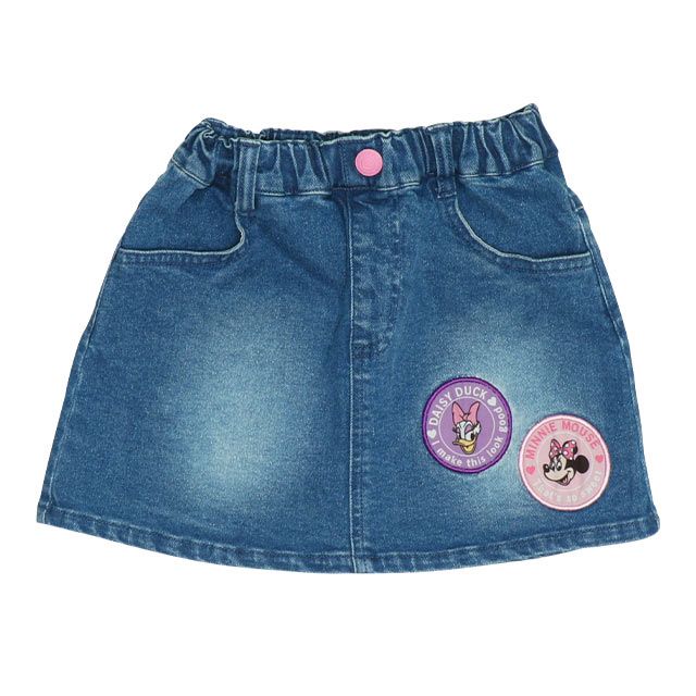 【ベビードール】ミニー デイジー ワッペンスカート 0303K / ベビーサイズ キッズ リンクコーデ ペアルック ボトムス デニム ヒッコリーストライプ ウエスト総ゴム
