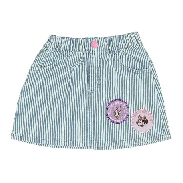 【ベビードール】ミニー デイジー ワッペンスカート 0303K / ベビーサイズ キッズ リンクコーデ ペアルック ボトムス デニム ヒッコリーストライプ ウエスト総ゴム