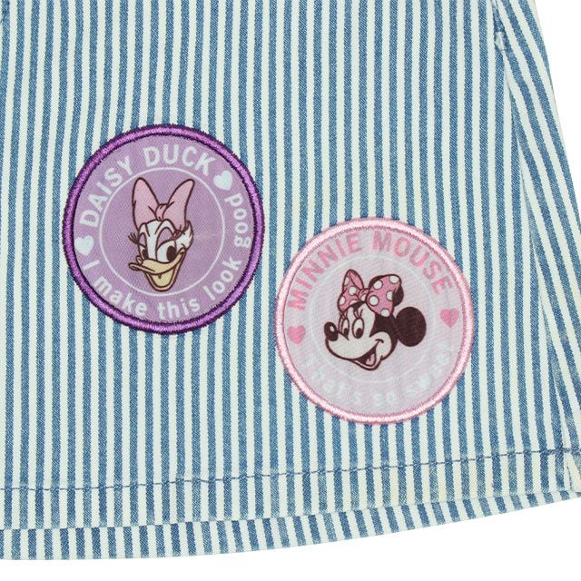 【ベビードール】ミニー デイジー ワッペンスカート 0303K / ベビーサイズ キッズ リンクコーデ ペアルック ボトムス デニム ヒッコリーストライプ ウエスト総ゴム