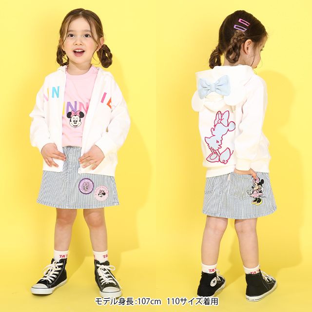 【ベビードール】ミニー デイジー ワッペンスカート 0303K / ベビーサイズ キッズ リンクコーデ ペアルック ボトムス デニム ヒッコリーストライプ ウエスト総ゴム
