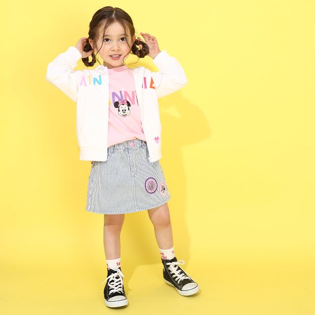 【ベビードール】ミニー デイジー ワッペンスカート 0303K / ベビーサイズ キッズ リンクコーデ ペアルック ボトムス デニム ヒッコリーストライプ ウエスト総ゴム