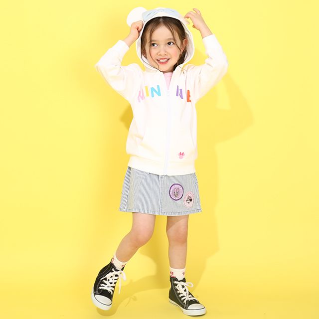 【ベビードール】ミニー デイジー ワッペンスカート 0303K / ベビーサイズ キッズ リンクコーデ ペアルック ボトムス デニム ヒッコリーストライプ ウエスト総ゴム