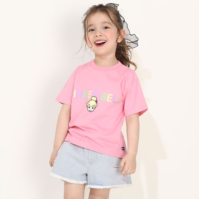 【ベビードール】ティンカーベル バックキャラクターワッペンTシャツ 0304K / ベビーサイズ キッズ トップス 半袖 天竺素材 後ろ裾ラウンド セミワイド