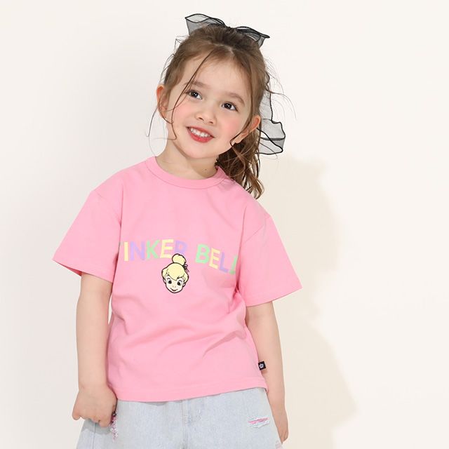 【ベビードール】ティンカーベル バックキャラクターワッペンTシャツ 0304K / ベビーサイズ キッズ トップス 半袖 天竺素材 後ろ裾ラウンド セミワイド