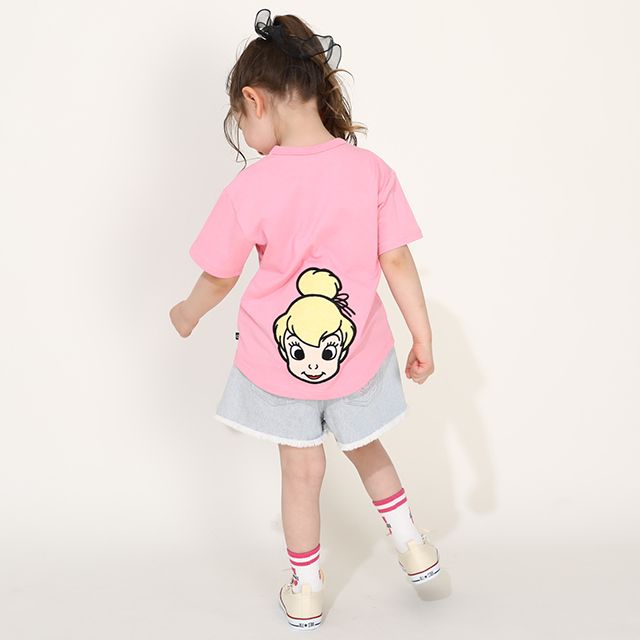 【ベビードール】ティンカーベル バックキャラクターワッペンTシャツ 0304K / ベビーサイズ キッズ トップス 半袖 天竺素材 後ろ裾ラウンド セミワイド
