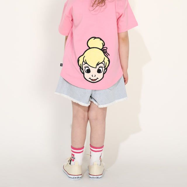 【ベビードール】ティンカーベル バックキャラクターワッペンTシャツ 0304K / ベビーサイズ キッズ トップス 半袖 天竺素材 後ろ裾ラウンド セミワイド
