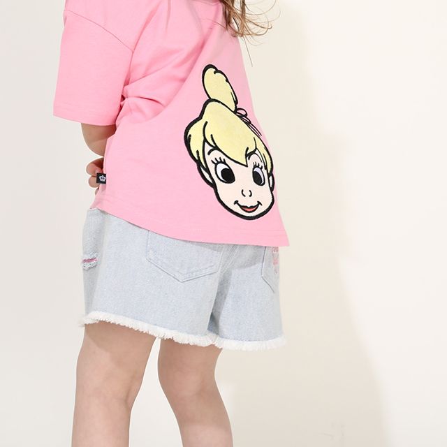 【ベビードール】ティンカーベル バックキャラクターワッペンTシャツ 0304K / ベビーサイズ キッズ トップス 半袖 天竺素材 後ろ裾ラウンド セミワイド