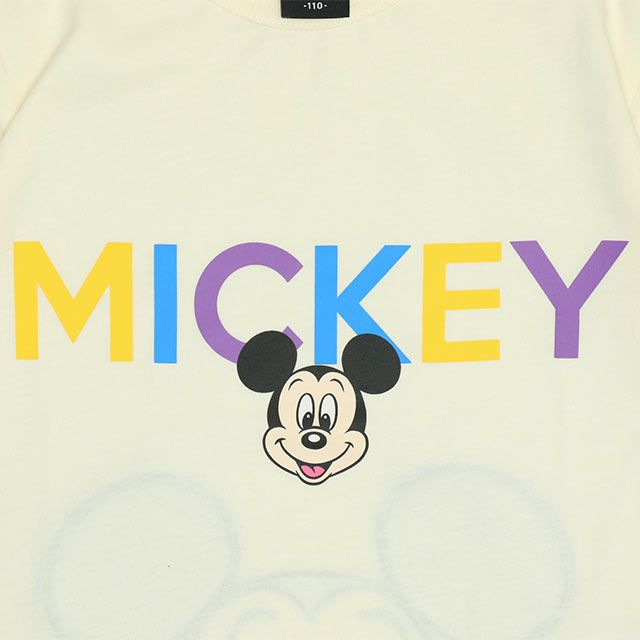 【ベビードール】ミッキー バックキャラクターワッペンTシャツ 0304K / ベビーサイズ キッズ トップス 半袖 天竺素材 後ろ裾ラウンド セミワイド