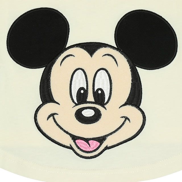 【ベビードール】ミッキー バックキャラクターワッペンTシャツ 0304K / ベビーサイズ キッズ トップス 半袖 天竺素材 後ろ裾ラウンド セミワイド