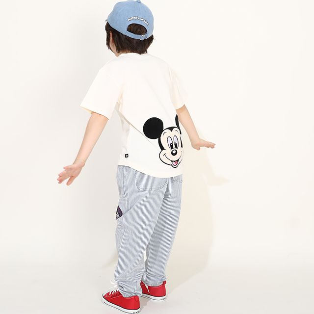 【ベビードール】ミッキー バックキャラクターワッペンTシャツ 0304K / ベビーサイズ キッズ トップス 半袖 天竺素材 後ろ裾ラウンド セミワイド