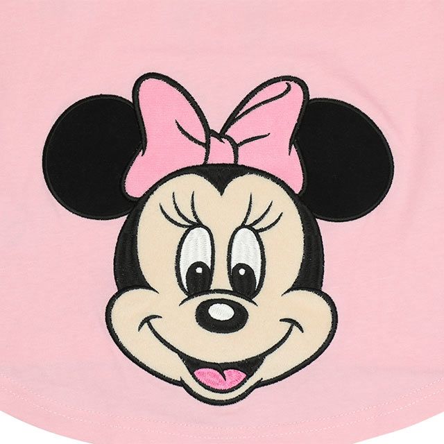 【ベビードール】ミニー バックキャラクターワッペンTシャツ 0304K / ベビーサイズ キッズ トップス 半袖 天竺素材 後ろ裾ラウンド セミワイド