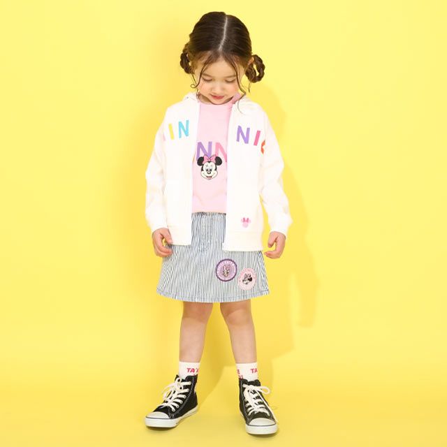 【ベビードール】ミニー バックキャラクターワッペンTシャツ 0304K / ベビーサイズ キッズ トップス 半袖 天竺素材 後ろ裾ラウンド セミワイド