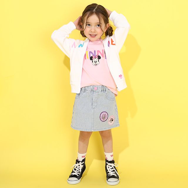【ベビードール】ミニー バックキャラクターワッペンTシャツ 0304K / ベビーサイズ キッズ トップス 半袖 天竺素材 後ろ裾ラウンド セミワイド