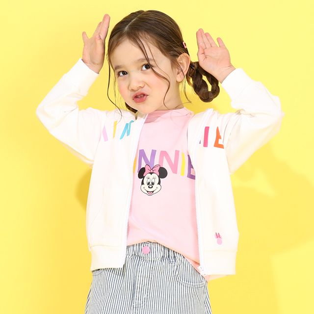 【ベビードール】ミニー バックキャラクターワッペンTシャツ 0304K / ベビーサイズ キッズ トップス 半袖 天竺素材 後ろ裾ラウンド セミワイド