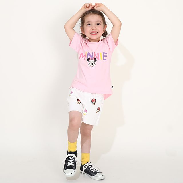 【ベビードール】ミニー バックキャラクターワッペンTシャツ 0304K / ベビーサイズ キッズ トップス 半袖 天竺素材 後ろ裾ラウンド セミワイド