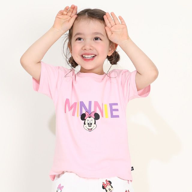 【ベビードール】ミニー バックキャラクターワッペンTシャツ 0304K / ベビーサイズ キッズ トップス 半袖 天竺素材 後ろ裾ラウンド セミワイド