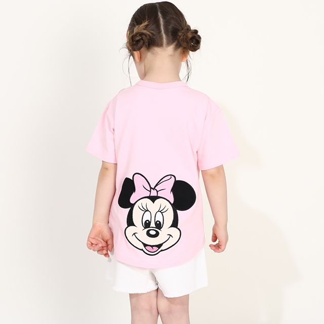 【ベビードール】ミニー バックキャラクターワッペンTシャツ 0304K / ベビーサイズ キッズ トップス 半袖 天竺素材 後ろ裾ラウンド セミワイド