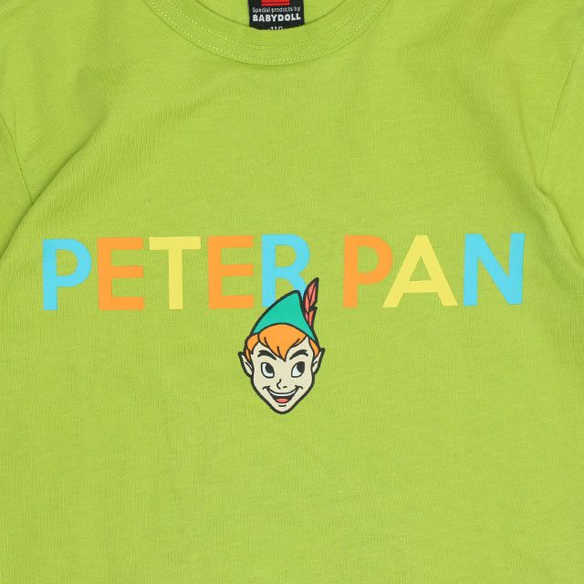 【ベビードール】ピーターパン バックキャラクターワッペンTシャツ 0304K / ベビーサイズ キッズ トップス 半袖 天竺素材 後ろ裾ラウンド セミワイド