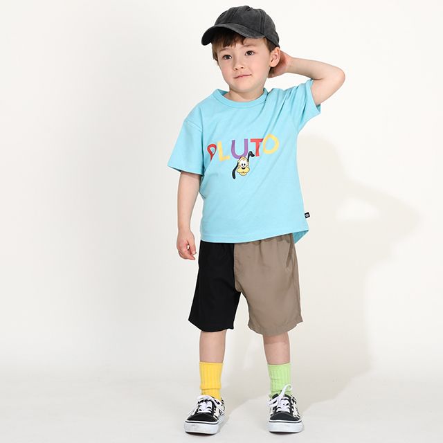 【ベビードール】プルート バックキャラクターワッペンTシャツ 0304K / ベビーサイズ キッズ トップス 半袖 天竺素材 後ろ裾ラウンド セミワイド