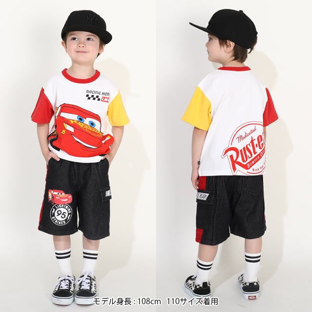 【ベビードール】カーズ BIGフェイス配色Tシャツ 0313K / ライトニング・マックィーン ベビーサイズ キッズ トップス 半袖 クルーネック カットソー 天竺素材